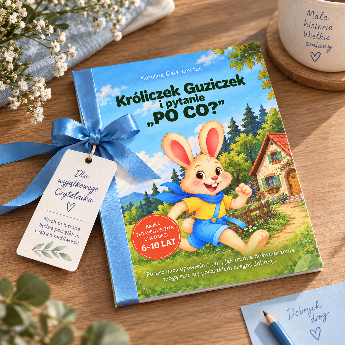 "Króliczek Guziczek i pytanie PO CO?" — książka z dedykacją na prezent